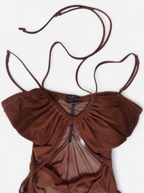 Urban Outfitters Out From Under Brown Mesh Ruched Bodysuit Cutout